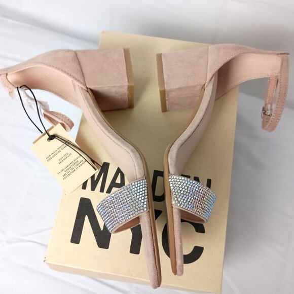 Madden NYC Block Heel Sandals Sz 10 NIB Rhinestone Strap Dressy Party Shoes - Picture 3 of 9